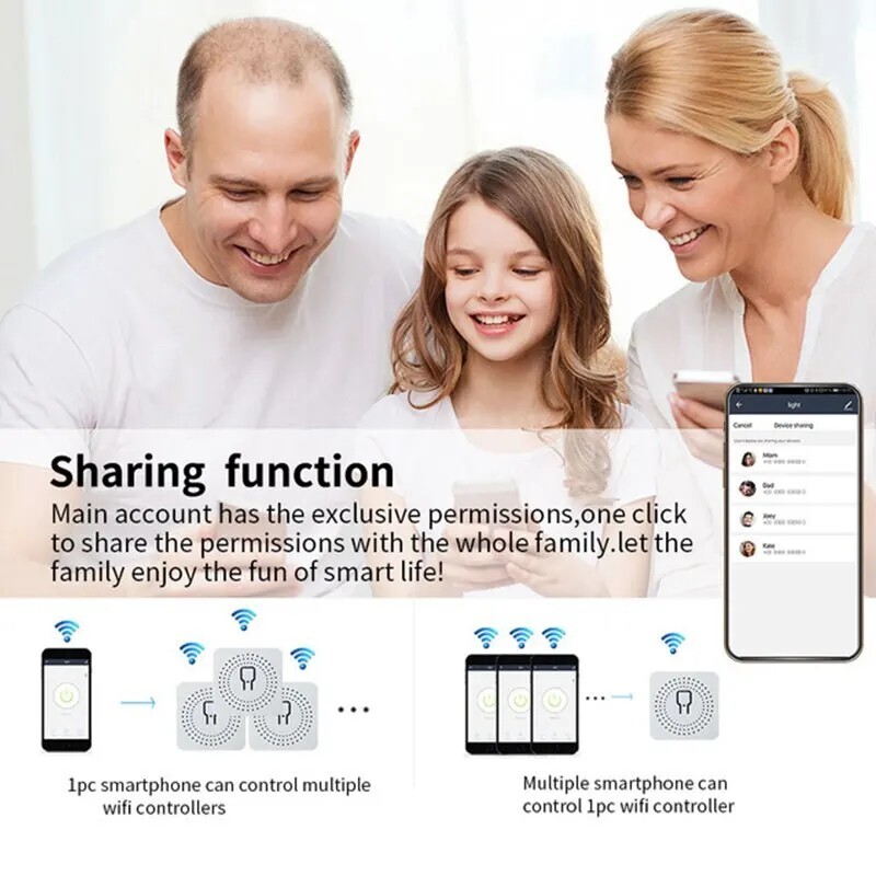 GERUI - 2 interruttori della luce smart, interruttori Wi-Fi Bluetooth, telecomando, inseribili dietro gli interruttori a parete, fai da te, compatibili con Google Home, Alexa Echo, Smart Life/Tuya