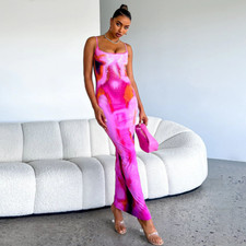 Women's Dress Hanging Strap Print Leisure Vacation Slim Fit Wrap Hip Long Dress