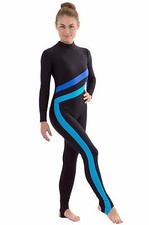 Damen Voltigieranzug Ganzanzug "Emmi" mit Steg schwarz-royalblau-türkis catsuit