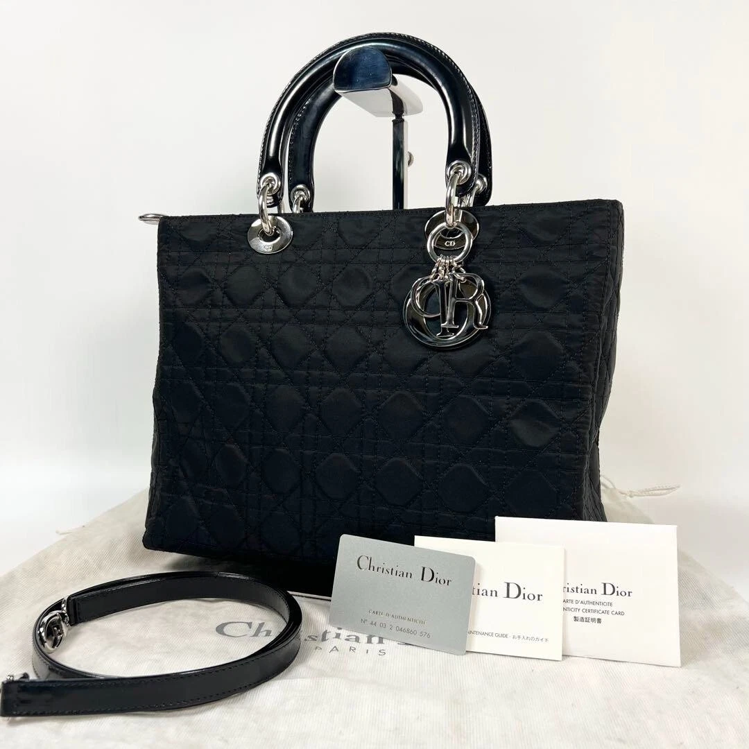 Sac fourre tout Christian Dior Cannage 2 voies nylon noir 250121H