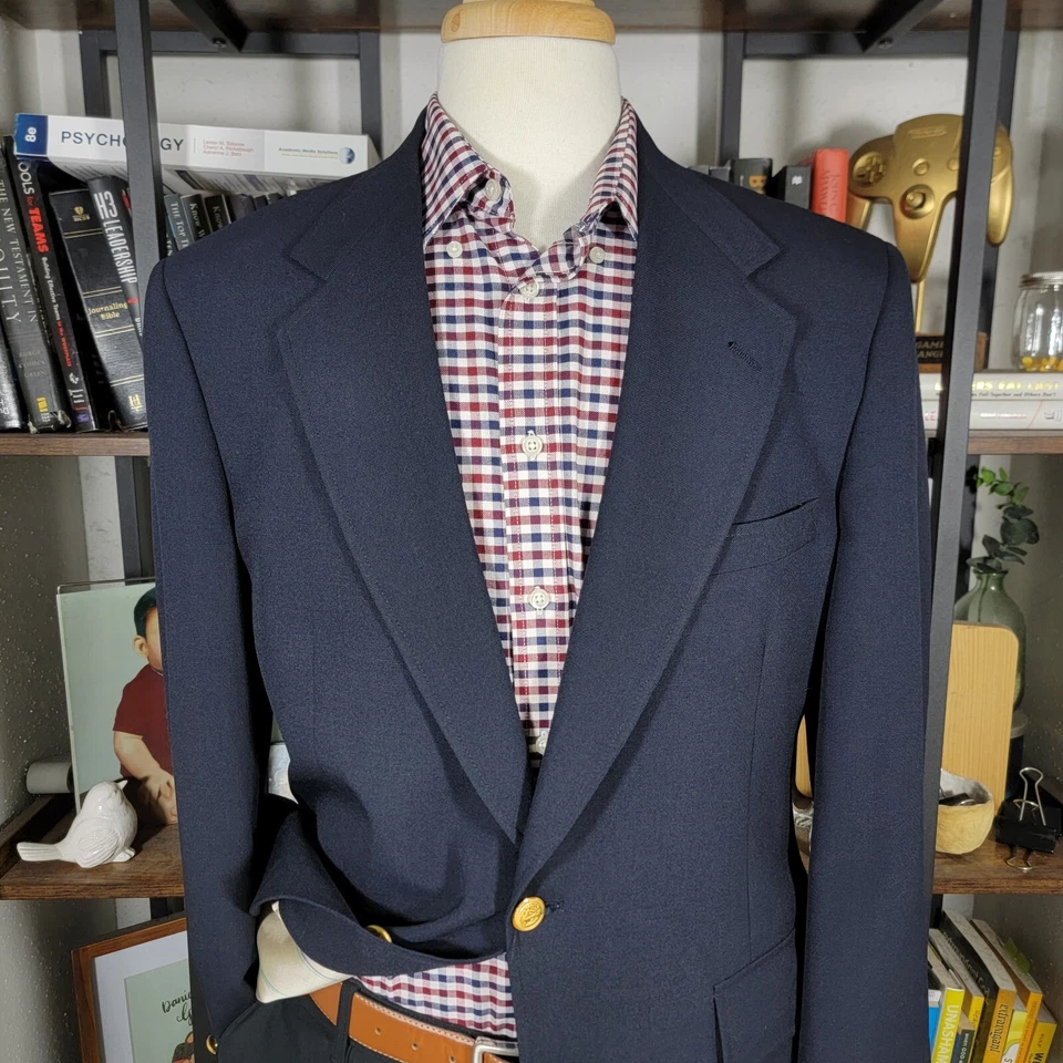 Abrigo Blazer Deportivo De Colección Racquet Club Para Hombre Dos Botones Azul Marino Profundo Talla 41R Foto 2 de 4