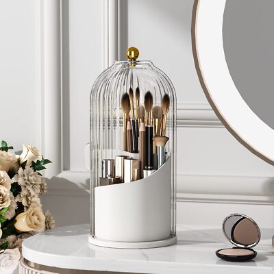 Makeup Brush Holder With Lid 360 Rotating Clear Dustproof Make Up Organizers For