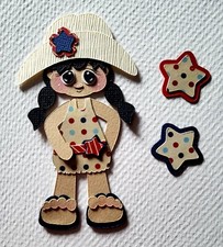 July Mini Calendar Girl Black Hair. Scrapbook, Card making Paper Piecing