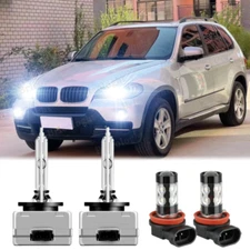 For BMW X5 2007-2015 White Front HID Headlight High-Low + LED Fog Light Bulbs