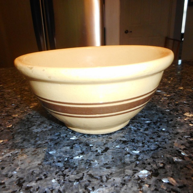 Vintage Yellow Ware Bowl with 3 Brown Bands eBay