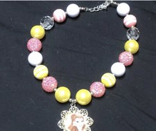 Girls Disney princess Bubblegum Chunky Beads necklace Pink Yellow