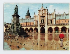 Postcard Pomnik Adama Mickiewicza i fragment Sukiennic Krakow Poland