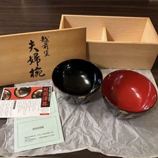 Echizen Lacquerware Bowls Pair 15cm Vintage Japanese Quality Excellent Condition
