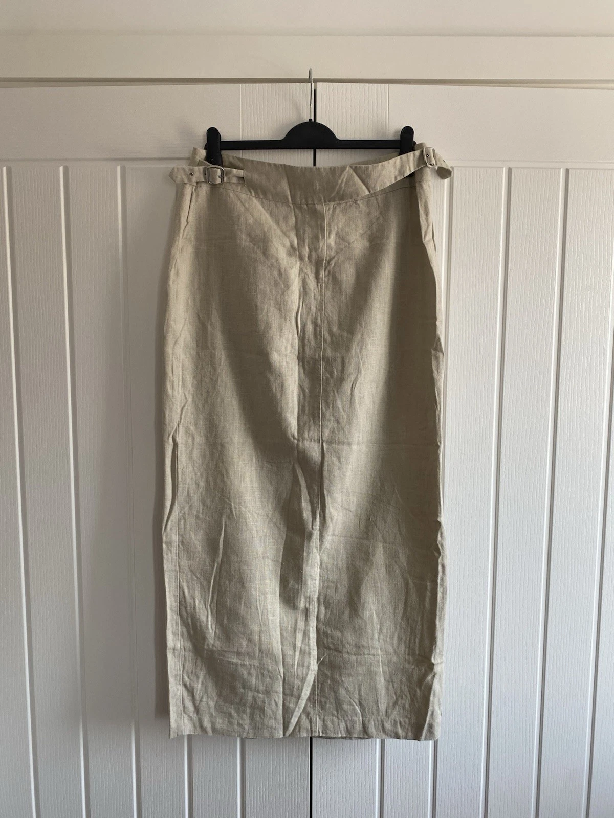 Vintage Atmosphere Beige 100% Ramie Maxi Skirt Slit Back UK 14 Linen Style
Opens in a new window or