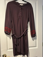 LOFT Burgundy White Patterned Long Sleeve Dress Sz M