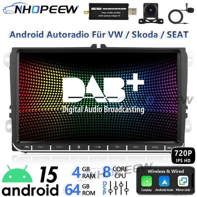 9'' DAB+ 8Core 4+64G Android Radio CarPlay Für VW Golf 5 6 Polo T5 Touran Passat