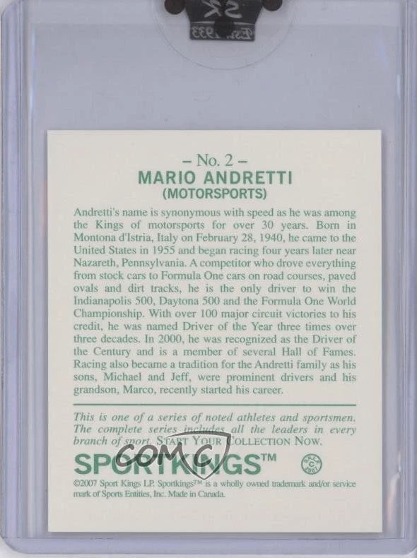 2007 Sportkings Series A Mini Mario Andretti #2 HOF - Image 2 of 2