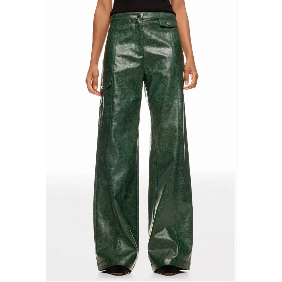 Pantalón de cuero sintético Baum und Horsegarten talla 6 pierna ancha cargo cocodrilo diseñador $280 Foto 4 de 4