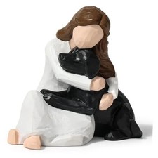 Girl Hugging Dog Figurine, Pet Loss Memorial Statue for Dog Lovers, Black