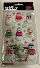 Sticko Autocollant Dimensional Puffy Cat Snowman 21PC Many Faces/Sizes Scrapbook