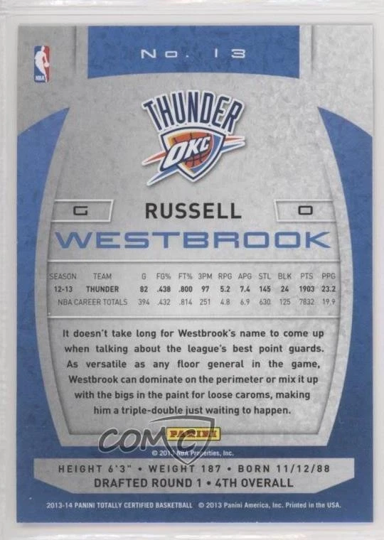 2013-14 Totally Certified Russell Westbrook #13 - Image 2 of 2