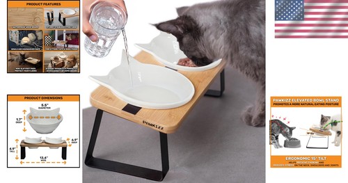 Pawkiz Soporte Elevado para Tazón para Gato - Estación de Alimentación Anti-Vómito con Diseño de Oreja de Gato - Imagen 2 de 8
