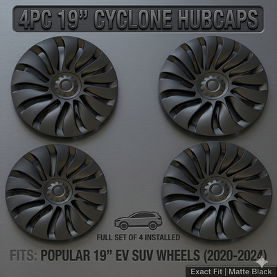 #ad 4x 19quot; Matte Black Cyclone Hub Caps Rim Covers For 20 24 Tesla Model Y $65.50