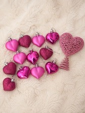 Valentine Heart Ornament Set with Tree Topper 12 Pink Heart Ornaments Glitter