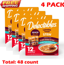 4 PACK - Delectables Stew Senior 10 Variety Pack Lickable Cat Treats, 12 Count