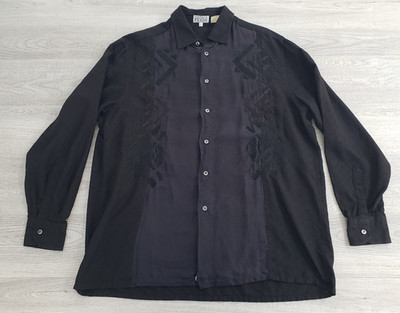 Vtg Gianfranco Ferre Made Italy Black Sheer Embroid Shirt Mens 44 (17½) L/XL