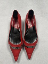 Vintage Dior 2003 Galliano Era Red Leather Chain Pointed Flats Shoes EU36 00s