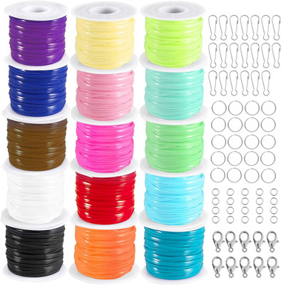 KAMJUNTAR Lanyard String,15 Rolls Gimp String Plastic Lacing Cord Plastic String