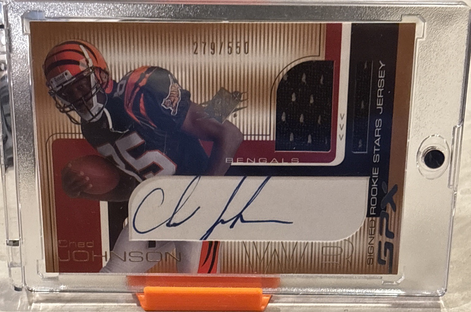 2001 UD SPx Chad Johnson RC #100 RC AUTO RPA Signed Rookie Patch /550 Ocho Cinco