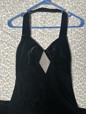 Vintage Betsy  Adam Dress By Linda Bernell Velvet Long Black Halter Diamonds, 4