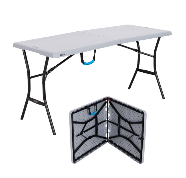 Lifetime 5 Foot Rectangle Fold-in-Half Table, Indoor/Outdoor Essential, Gray