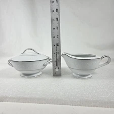 Noritake Buckingham Cream And Sugar Set White Floral Platinum Color Trim Wear