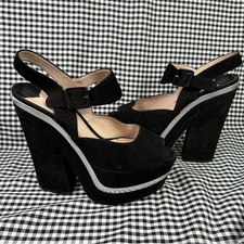 Miu Miu Black Silver Metallic 70s Disco Style Suede Platform Sandals EU 38 US 8