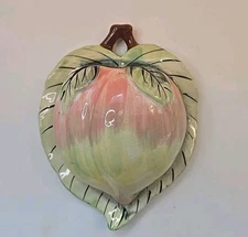 Vintage Majolica Pottery Wall Pocket Vase Peach Fruit MCM.  BVD 5