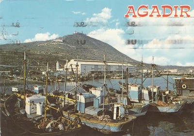 TÜRKEI 1987 - 4 fach Frankierung auf Ak AGADIR - Blick über den Hafen ...