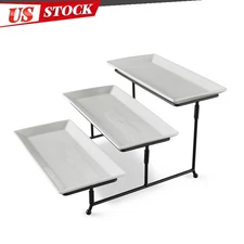 White Porcelain 3 Tiered Serve Set Dinner Service Sets Microwave Dishwasher Safe