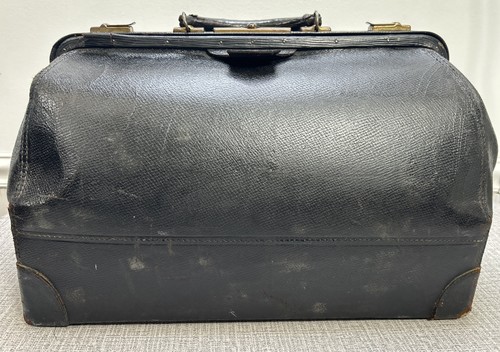Authentic 1920s Warranted Leather Doctor’s Bag Medical Large 20x12 Black Brass - Image 1
