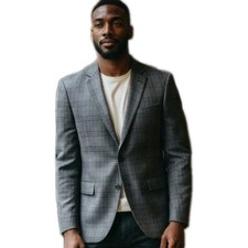 John Varvatos Star USA 2-Button Peak Lapel Plaid Gray Double-vented Size 38R Men