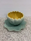 Vtg Weller Pottery Pumila Semi Matte Green w/Yellow Interior Water Lily Console