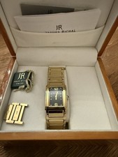 Jaques Richal Damen Armbanduhr Tiara Goldfarben+ Schwarz mit Zirkonia Holzbox