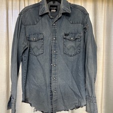 Wrangler Men's Blue Denim Long Sleeve Western Snap Shirt