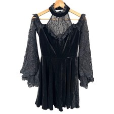 Shein Gothic  Contrast Lace Split Sleeve Cold Shoulder Mesh Dress Size S 