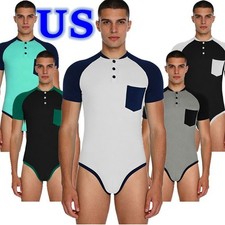 US Men's Romper Undershirts Gym One Piece Leotard Bodycon Bodysuit Blouse Tops