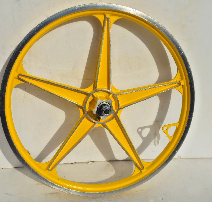 Vtg Lester Mag BMX MX Bicycle Front Wheel Yellow 5 Spoke Schwinn