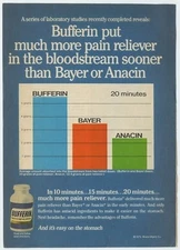 Bufferin More Pain Reliever in Bloodstream Sooner Bayer Anacin 1976 Vintage Ad