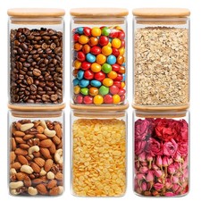 Glass Storage Containers wtih Lids 1.2 Qt, Set of 6 Food Storage Jar