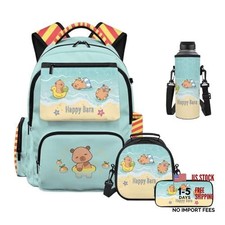 Blue 17" Capybara School Backpack Set for Girls 8-12  Blue Beach Capybara