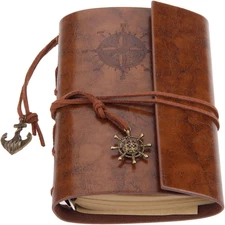 Vintage Leather Journal, 88 Sheets/176 Pages, 5.12"X3.35", Brown Antique Handmad