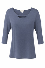 Peck & Peck M Blue Knit Top Keyhole Neck 3/4 Sleeve Stretch Casual Made in USA
