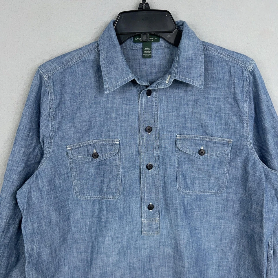 Ralph Lauren Shirt Womens Large Blue Chambray Popover Denim Coastal LRL Tunic - Image 2 of 4