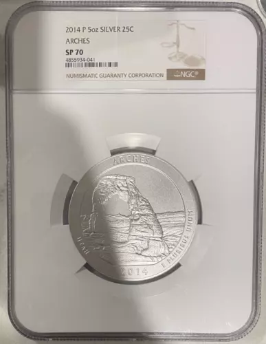 2014 P 5 oz Silver 25 C Washington Quarter Arches NGC SP 70